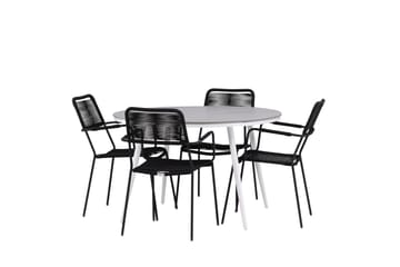 Break Matgrupp Utomhus Rund 120 cm 4 Lindos Karmstol - Svart/Grå - Utemöbler & utemiljö - Utegrupp - Matgrupp utomhus