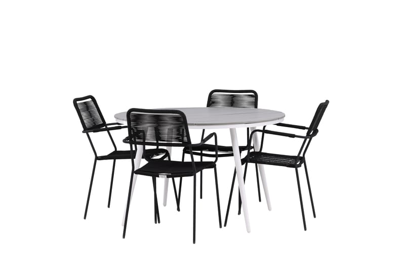 Break Matgrupp Utomhus Rund 120 cm 4 Lindos Karmstol - Svart/Grå - Utemöbler & utemiljö - Utegrupp - Matgrupp utomhus