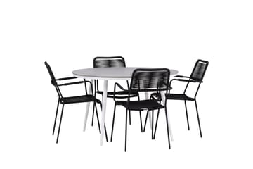 Break Matgrupp Utomhus Rund 120 cm 4 Lindos Karmstol - Svart/Grå - Utemöbler & utemiljö - Utegrupp - Matgrupp utomhus