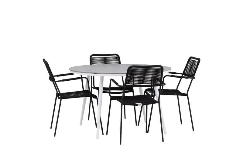 Break Matgrupp Utomhus Rund 120 cm 4 Lindos Karmstol - Svart/Grå - Utemöbler & utemiljö - Utegrupp - Matgrupp utomhus