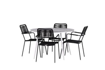 Break Matgrupp Utomhus Rund 120 cm 4 Lindos Karmstol - Svart/Grå - Utemöbler & utemiljö - Utegrupp - Matgrupp utomhus