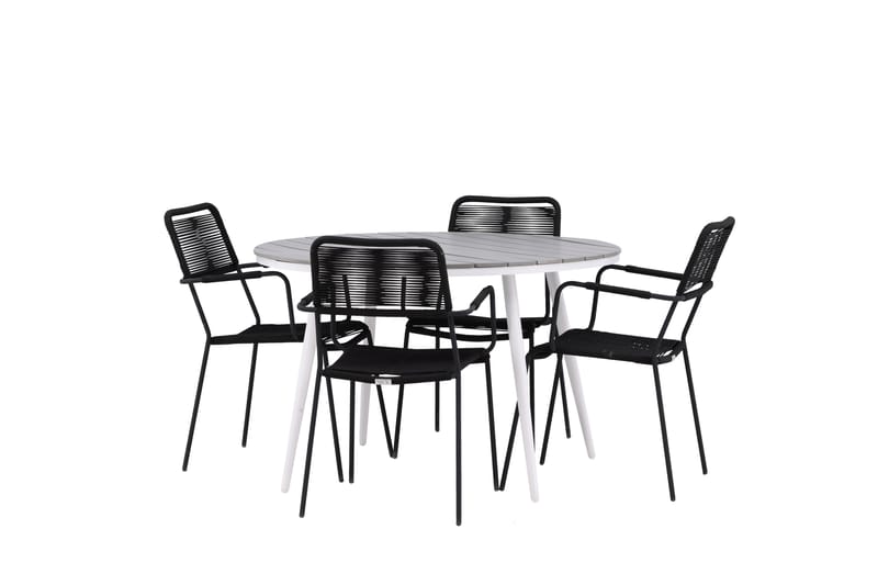 Break Matgrupp Utomhus Rund 120 cm 4 Lindos Karmstol - Svart/Grå - Utemöbler & utemiljö - Utegrupp - Matgrupp utomhus