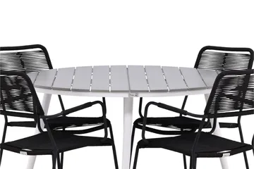 Break Matgrupp Utomhus Rund 120 cm 4 Lindos Karmstol - Svart/Grå - Utemöbler & utemiljö - Utegrupp - Matgrupp utomhus