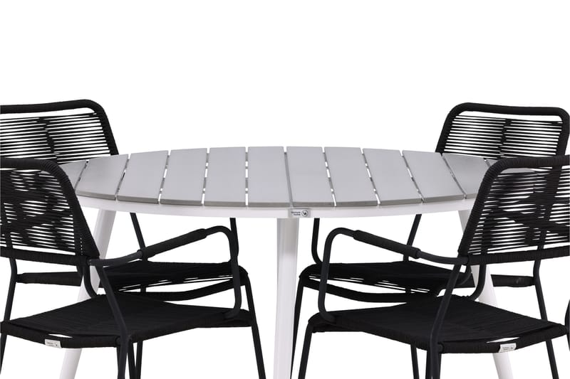 Break Matgrupp Utomhus Rund 120 cm 4 Lindos Karmstol - Svart/Grå - Utemöbler & utemiljö - Utegrupp - Matgrupp utomhus