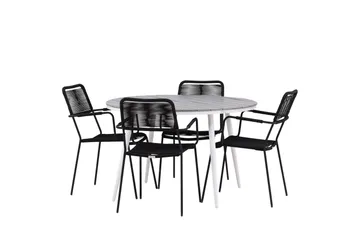 Break Matgrupp Utomhus Rund 120 cm 4 Lindos Karmstol - Svart/Grå - Utemöbler & utemiljö - Utegrupp - Matgrupp utomhus