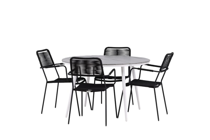 Break Matgrupp Utomhus Rund 120 cm 4 Lindos Karmstol - Svart/Grå - Utemöbler & utemiljö - Utegrupp - Matgrupp utomhus