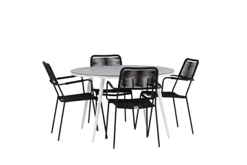 Break Matgrupp Utomhus Rund 120 cm 4 Lindos Karmstol - Svart/Grå - Utemöbler & utemiljö - Utegrupp - Matgrupp utomhus