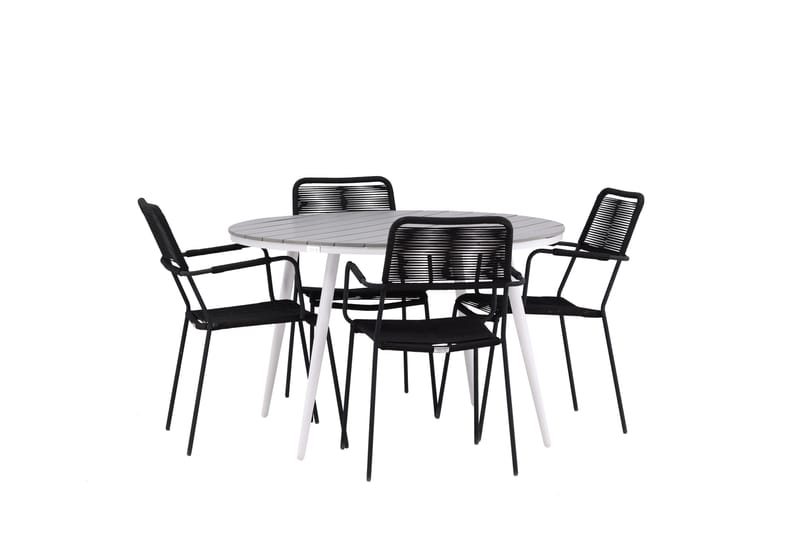 Break Matgrupp Utomhus Rund 120 cm 4 Lindos Karmstol - Svart/Grå - Utemöbler & utemiljö - Utegrupp - Matgrupp utomhus