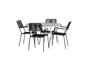 Break Matgrupp Utomhus Rund 120 cm 4 Lindos Karmstol - Svart/Grå - Utemöbler & utemiljö - Utegrupp - Matgrupp utomhus