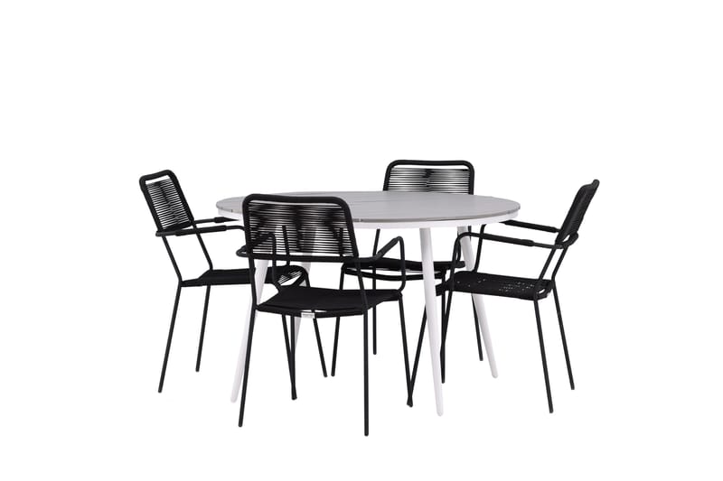 Break Matgrupp Utomhus Rund 120 cm 4 Lindos Karmstol - Svart/Grå - Utemöbler & utemiljö - Utegrupp - Matgrupp utomhus