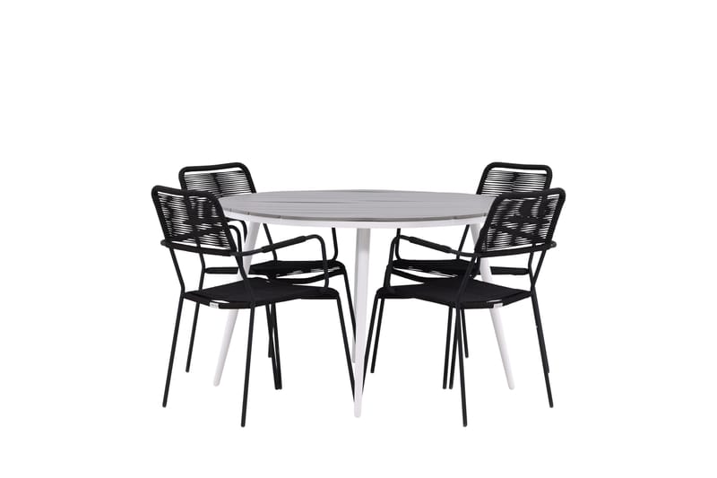 Break Matgrupp Utomhus Rund 120 cm 4 Lindos Karmstol - Svart/Grå - Utemöbler & utemiljö - Utegrupp - Matgrupp utomhus