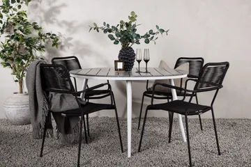 Break Matgrupp Utomhus Rund 120 cm 4 Lindos Karmstol - Svart/Grå - Utemöbler & utemiljö - Utegrupp - Matgrupp utomhus