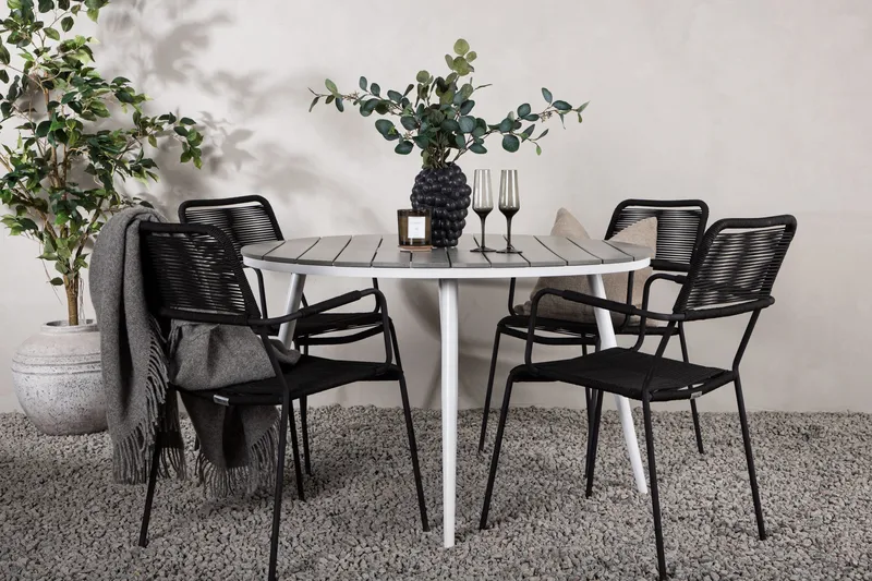 Break Matgrupp Utomhus Rund 120 cm 4 Lindos Karmstol - Svart/Grå - Utemöbler & utemiljö - Utegrupp - Matgrupp utomhus