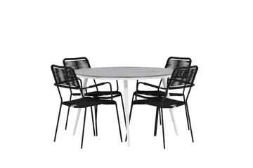 Break Matgrupp Utomhus Rund 120 cm 4 Lindos Karmstol - Svart/Grå - Utemöbler & utemiljö - Utegrupp - Matgrupp utomhus