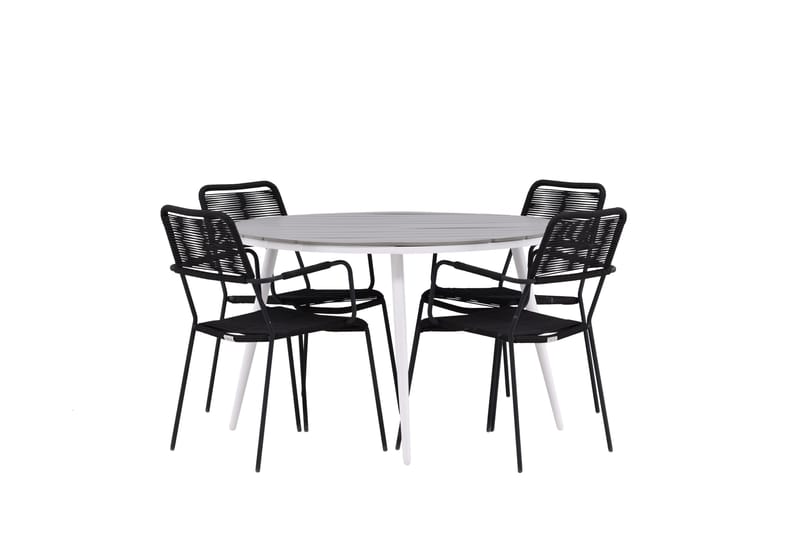 Break Matgrupp Utomhus Rund 120 cm 4 Lindos Karmstol - Svart/Grå - Utemöbler & utemiljö - Utegrupp - Matgrupp utomhus