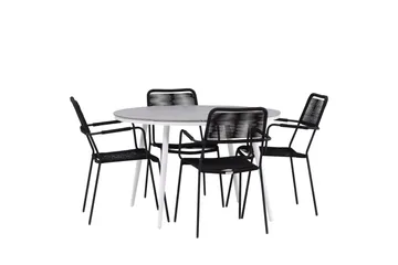 Break Matgrupp Utomhus Rund 120 cm 4 Lindos Karmstol - Svart/Grå - Utemöbler & utemiljö - Utegrupp - Matgrupp utomhus