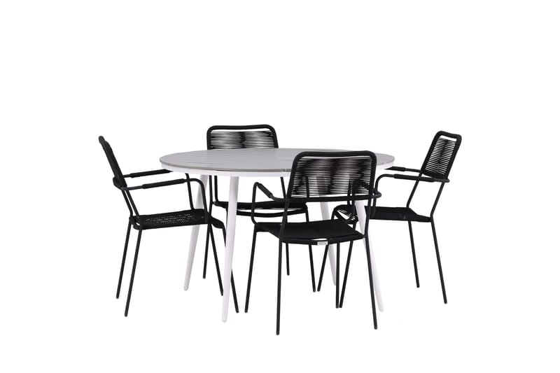 Break Matgrupp Utomhus Rund 120 cm 4 Lindos Karmstol - Svart/Grå - Utemöbler & utemiljö - Utegrupp - Matgrupp utomhus