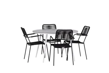 Break Matgrupp Utomhus Rund 120 cm 4 Lindos Karmstol - Svart/Grå - Utemöbler & utemiljö - Utegrupp - Matgrupp utomhus