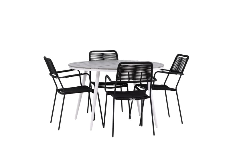 Break Matgrupp Utomhus Rund 120 cm 4 Lindos Karmstol - Svart/Grå - Utemöbler & utemiljö - Utegrupp - Matgrupp utomhus