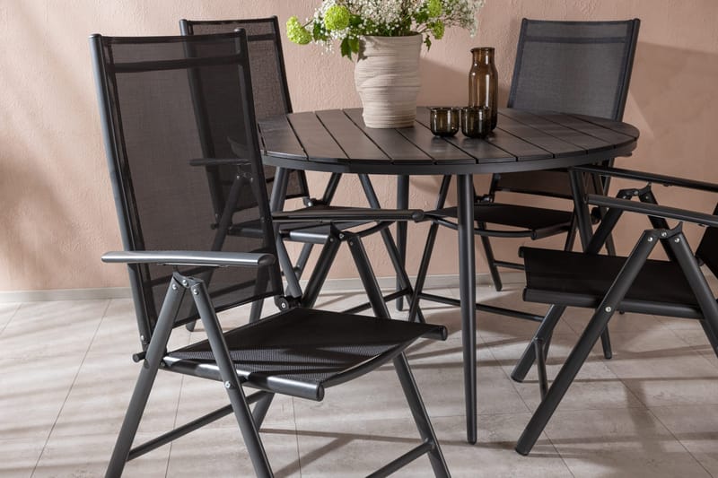 Break Matgrupp Utomhus Rund 120cm + 4 Break Positionsstol - Svart - Utemöbler & utemiljö - Utegrupp - Matgrupp utomhus