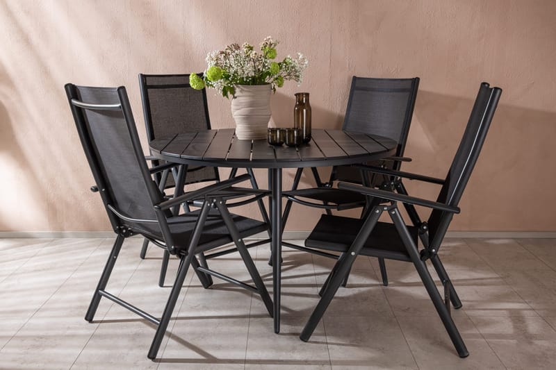 Break Matgrupp Utomhus Rund 120cm + 4 Break Positionsstol - Svart - Utemöbler & utemiljö - Utegrupp - Matgrupp utomhus