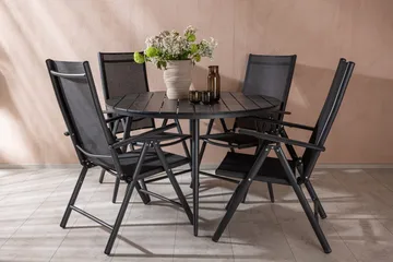 Break Matgrupp Utomhus Rund 120cm + 4 Break Positionsstol - Svart - Utemöbler & utemiljö - Utegrupp - Matgrupp utomhus