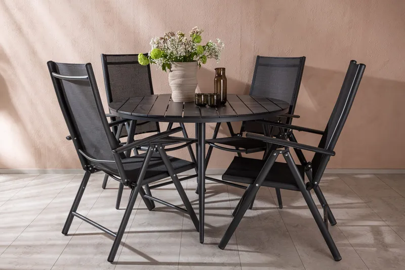 Break Matgrupp Utomhus Rund 120cm + 4 Break Positionsstol - Svart - Utemöbler & utemiljö - Utegrupp - Matgrupp utomhus