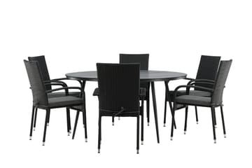 Break Matgrupp Utomhus Rund 150 cm + 6 Anna Matstol - Svart - Utemöbler & utemiljö - Utegrupp - Matgrupp utomhus