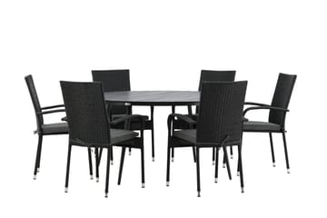 Break Matgrupp Utomhus Rund 150 cm + 6 Anna Matstol - Svart - Utemöbler & utemiljö - Utegrupp - Matgrupp utomhus