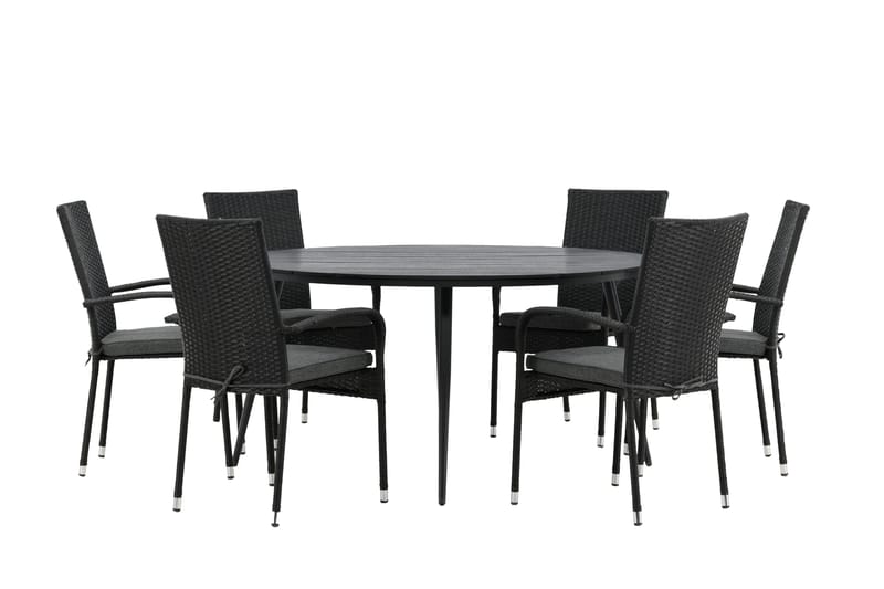 Break Matgrupp Utomhus Rund 150 cm + 6 Anna Matstol - Svart - Utemöbler & utemiljö - Utegrupp - Matgrupp utomhus