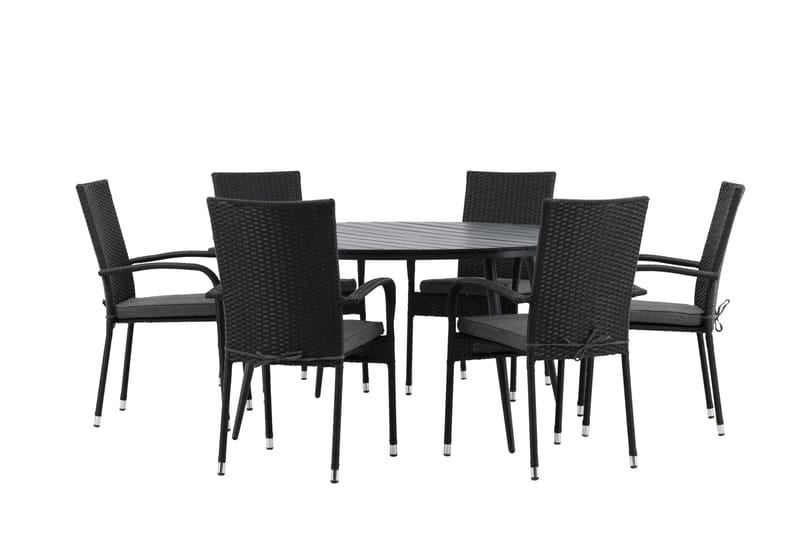 Break Matgrupp Utomhus Rund 150 cm + 6 Anna Matstol - Svart - Utemöbler & utemiljö - Utegrupp - Matgrupp utomhus