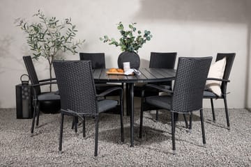 Break Matgrupp Utomhus Rund 150 cm + 6 Anna Matstol - Svart - Utemöbler & utemiljö - Utegrupp - Matgrupp utomhus