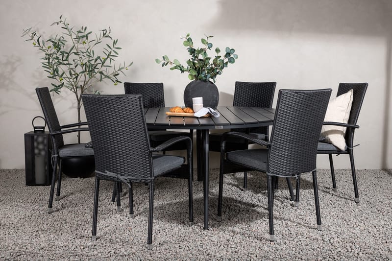 Break Matgrupp Utomhus Rund 150 cm + 6 Anna Matstol - Svart - Utemöbler & utemiljö - Utegrupp - Matgrupp utomhus