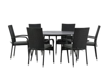 Break Matgrupp Utomhus Rund 150 cm + 6 Anna Matstol - Svart - Utemöbler & utemiljö - Utegrupp - Matgrupp utomhus