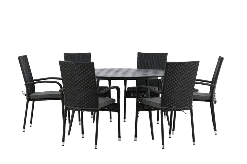 Break Matgrupp Utomhus Rund 150 cm + 6 Anna Matstol - Svart - Utemöbler & utemiljö - Utegrupp - Matgrupp utomhus