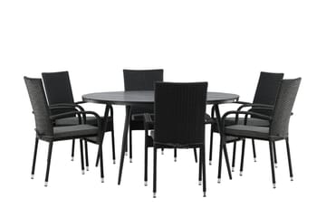 Break Matgrupp Utomhus Rund 150 cm + 6 Anna Matstol - Svart - Utemöbler & utemiljö - Utegrupp - Matgrupp utomhus