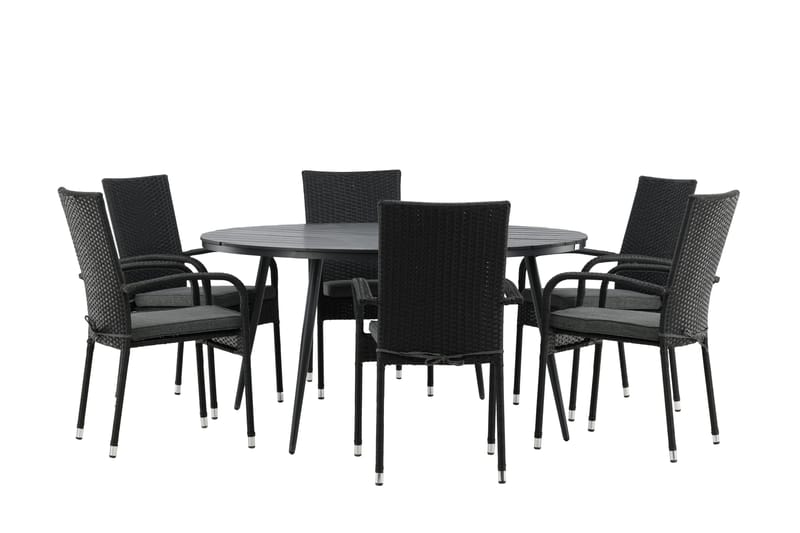 Break Matgrupp Utomhus Rund 150 cm + 6 Anna Matstol - Svart - Utemöbler & utemiljö - Utegrupp - Matgrupp utomhus