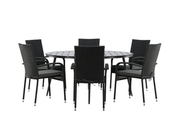 Break Matgrupp Utomhus Rund 150 cm + 6 Anna Matstol - Svart - Utemöbler & utemiljö - Utegrupp - Matgrupp utomhus