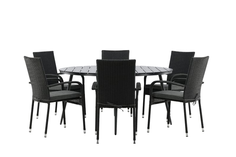 Break Matgrupp Utomhus Rund 150 cm + 6 Anna Matstol - Svart - Utemöbler & utemiljö - Utegrupp - Matgrupp utomhus