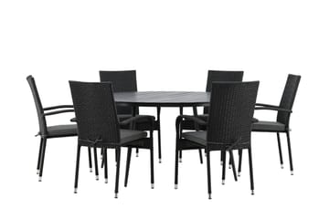 Break Matgrupp Utomhus Rund 150 cm + 6 Anna Matstol - Svart - Utemöbler & utemiljö - Utegrupp - Matgrupp utomhus