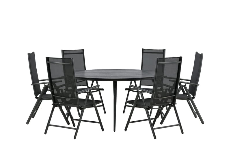 Break Matgrupp Utomhus Rund 150 cm + 6 Break Positionsstol, Svart