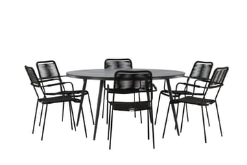 Break Matgrupp Utomhus Rund 150 cm + 6 Lindos Karmstol - Svart - Utemöbler & utemiljö - Utegrupp - Matgrupp utomhus
