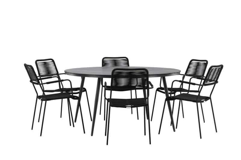 Break Matgrupp Utomhus Rund 150 cm + 6 Lindos Karmstol - Svart - Utemöbler & utemiljö - Utegrupp - Matgrupp utomhus