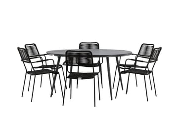 Break Matgrupp Utomhus Rund 150 cm + 6 Lindos Karmstol - Svart - Utemöbler & utemiljö - Utegrupp - Matgrupp utomhus