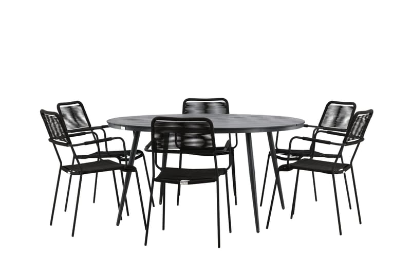Break Matgrupp Utomhus Rund 150 cm + 6 Lindos Karmstol - Svart - Utemöbler & utemiljö - Utegrupp - Matgrupp utomhus
