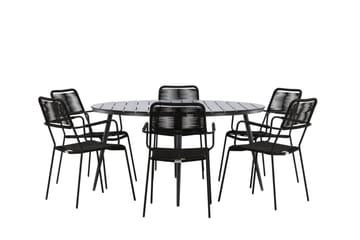 Break Matgrupp Utomhus Rund 150 cm + 6 Lindos Karmstol - Svart - Utemöbler & utemiljö - Utegrupp - Matgrupp utomhus