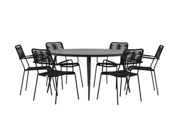 Break Matgrupp Utomhus Rund 150 cm + 6 Lindos Karmstol - Svart - Utemöbler & utemiljö - Utegrupp - Matgrupp utomhus