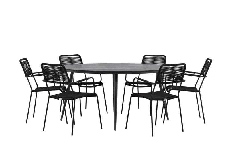 Break Matgrupp Utomhus Rund 150 cm + 6 Lindos Karmstol - Svart - Utemöbler & utemiljö - Utegrupp - Matgrupp utomhus