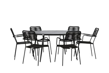 Break Matgrupp Utomhus Rund 150 cm + 6 Lindos Karmstol - Svart - Utemöbler & utemiljö - Utegrupp - Matgrupp utomhus