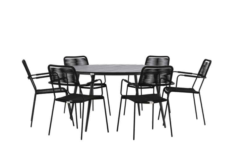 Break Matgrupp Utomhus Rund 150 cm + 6 Lindos Karmstol - Svart - Utemöbler & utemiljö - Utegrupp - Matgrupp utomhus